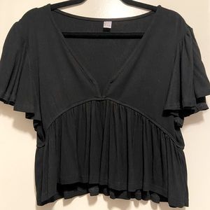 Black V Neck Short Peplum Top, size L